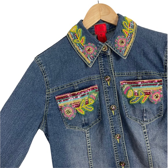 V Christina Sequin Denim Jacket - Picture 2 of 6